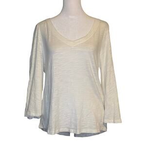 Meadow Rue Anthropologie white v-neck long sleeve cotton top size S